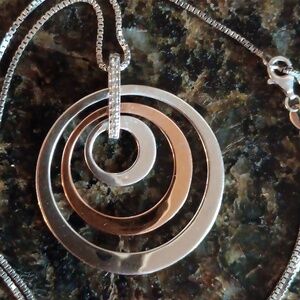 Bentelli Silver 2 Tone Circle Necklace With Diamonds